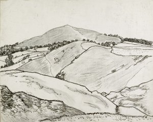 Cefn Bryn, 1933 (svart krita och oljetvätt på duk ombord) av Lucien Pissarro
