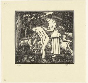 Daphnis tvättas av Cloë Daphnis et Chloé (serietitel) av Lucien Pissarro