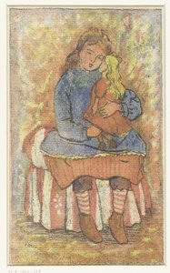 Flicka med docka av Lucien Pissarro