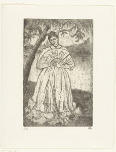 Kvinna med fläkt av Lucien Pissarro
