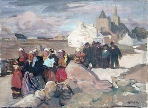 Bretonska män och kvinnor, ca 1909 (olja på duk)