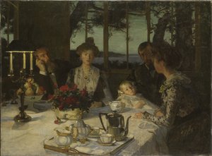 Talking in the Twilight - Talking in the Twilight, av Simon, Lucien (1861-1945). Olja på duk. Mått: 140x190cm. Nationalmuseum Stockholm