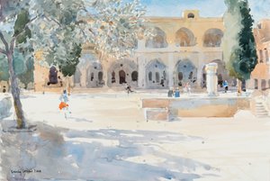 Batei Mahase Square, Old Jerusalem, 2019 (w/c på papper) av Lucy Willis