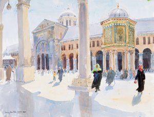 Den stora Umayyad-moskén, Damaskus, Syrien, 2019 (w/c på papper) av Lucy Willis