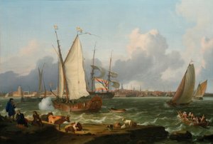 Utsikt från ön Nesserland till Emden av Ludolf Backhuysen