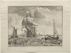 Marin scen med Amsterdam i fjärran av Ludolf Backhuysen