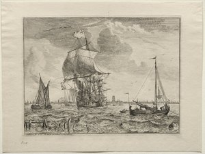 Marin scen med Amsterdam i fjärran, 1701. av Ludolf Backhuysen