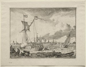 Utsikt över Amsterdam med skepp i förgrunden, 1701. av Ludolf Backhuysen