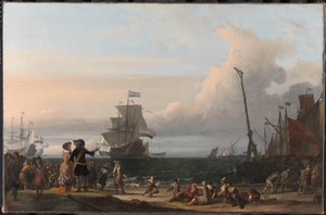 Holländska skepp på Texels vägar; i mitten "Gouden Leeuw", Cornelis Tromps flaggskepp