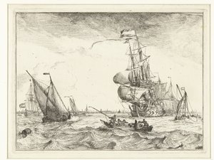 Utsikt över IJ med roddbåt Seascapes (serietitel) av Ludolf Bakhuysen