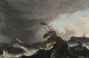 Krigsskepp i en kraftig storm Krigsskepp i en kraftig storm