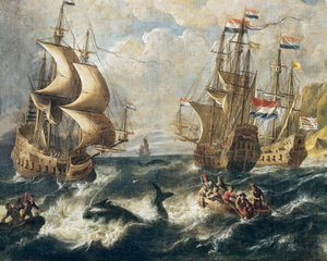 ""Valfångst"" Detalj. Målning av Ludolf Backhuysen (1631-1708). Nancy. Museum of Fine Arts.