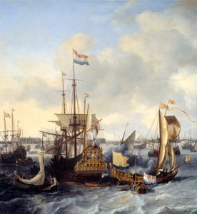 Vy över Amsterdams hamn från i detalj. Målning av Ludolf Backhuysen (1631-1708) 1666 Sön. 1,28x2,21 m