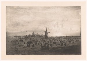 Holländskt vinterlandskap med väderkvarnar och skridskoåkare Holländskt vinterlandskap med väderkvarnar och skridskoåkare av Ludovic Napoléon Lepic