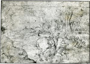 Erminia and the Shepherds, ca 1600 (penna och bläck på papper) av Ludovico Carracci