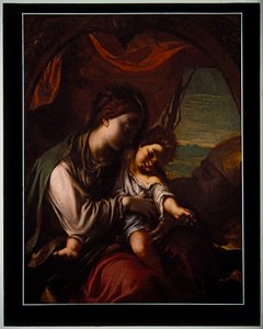 Madonna med barn och S:t Antonius Abbott (panel) av Ludovico Carracci