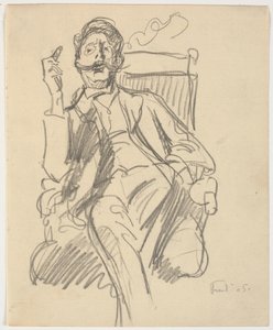 Konsthistorikern Carl V. Petersen, sittande, med en cigarr