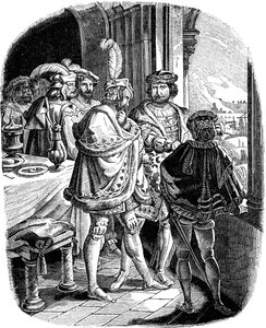 Fredrik I Måltid i Heidelbergs slott 1462 Illustration från det tyska folkets historia av E. Duller, 1840