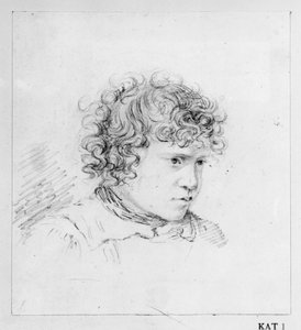 Porträtt av en pojke vänd åt höger av Ludwig Emil Grimm