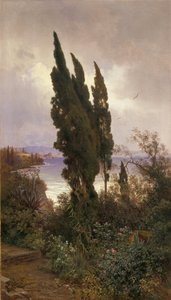 Trädgård framför det kungliga slottet på Korfu av Ludwig Hans Fischer