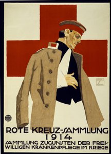 Insamlingskampanj för tyska Röda Korset, pub. 1914 (lito i färg) av Ludwig Hohlwein