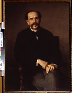 ""Porträtt av en man"" Han är klädd i en svart kostym, en signetring på fingret. Målning av Ludwig Knaus (1829-1910) Ivan Kramskoy (eller Kramskoi) konstmuseum i Voronezh (Voronezh), Ryssland. av Ludwig Knaus