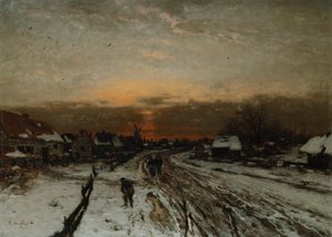 Vinterlandskap med solnedgång (olja på duk)