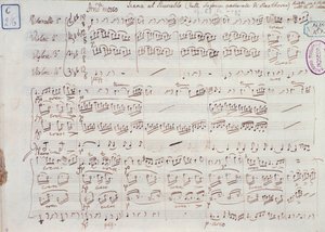 Sida av noterna till symfoni nr 6 i F-dur, opus 68, av Ludwig van Beethoven