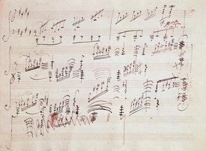 Noter till "" Sonata pour piano n* 14 en do diese minor" "" Sonata au clair de lune" av den tyske kompositören Ludwig van Beethoven (1770-1827) komponerad 1801. House, Natale de Beethoven, Bonn. Tyskland