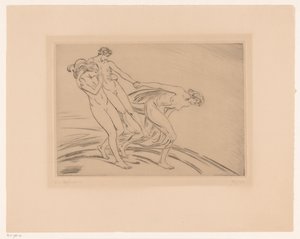 Två kvinnor kidnappar en man av Ludwig von Hofmann (signed by artist)