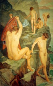 Badande på den svarta klippan av Ludwig von Hofmann