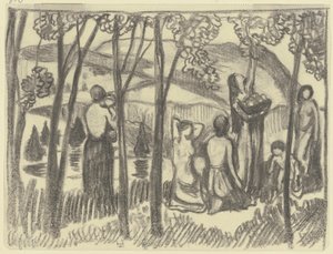 Knäande kvinnor och en fruktplockerska av Ludwig von Hofmann