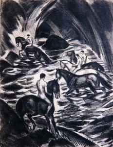 Ungdomar som rider (litho) av Ludwig von Hofmann