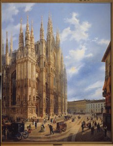 Katedralen (Duomo) i Milano (Italien). Målning av Luigi Premazzi (1814-1891), olja på duk