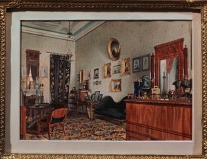 Michail Obreskovs arbetsrum. Verk av Luigi Premazzi (1814-1891), akvarell på papper