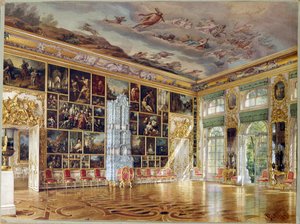 ""Konsthallshallen i Tsarskoye Selos palats"" av Ludwig (Luigi) Premazzi (1814-1891), Akvarell på papper