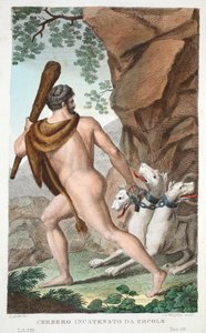 Hercules och Cerberus eller Cerbero Incatenato da Ercole, Bok VII, illustration från Ovidius
