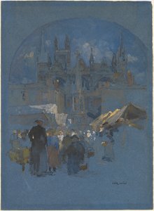Ett marknadstorg före en katedral av Luigi Aloys François Joseph Loir