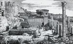 Ruinerna av Vespasianustemplet i Brescia, gravyr av Louis Basiletti (1780-1860), Italien av Luigi Basiletti