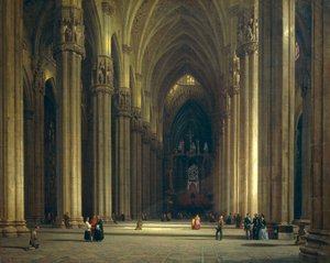 Interiör av Milanos katedral (Milano Duomo), av Luigi Bisi (1814-1886)