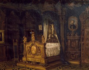 Interiör i sovrummet av adelsmannen Gian Giacomo Poldi Pezzoli, ca 1860