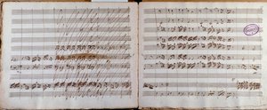 Dubbelsida, signerad av författaren till partituren till konserten för cello och orkester i Es av Luigi Boccherini av Luigi Boccherini