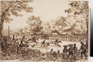 Hästkapplöpning (troligen festen San Giovanni a Florence) (Ink, ca 1825) av Luigi Garibbo