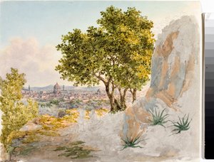 Panoramautsikt över Florens (teckning och akvarell, ca 1825) av Luigi Garibbo