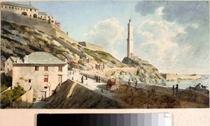 Lanterna, fyren i staden Genua (akvarell, ca 1825)