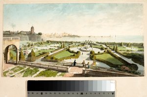 Parken i prins Dorias villa och Genua i bakgrunden (teckning och akvarell, ca 1825) av Luigi Garibbo