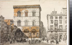 Utsikt över Orsanmichele-kyrkan i Florens (akvarell, ca 1820) av Luigi Garibbo