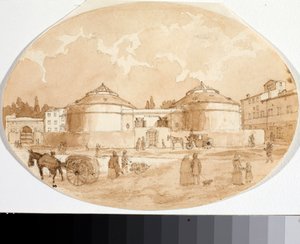 Utsikt över Porta al Prato-torget i Florens (bläck och akvarell av Luigi Garibbo