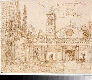 Utsikt över en kyrka i renässansstil (bläckteckning, cirka 1825) av Luigi Garibbo