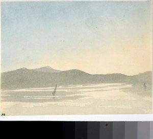 Utsikt över en sjö i gryningen (akvarell, ca 1825) av Luigi Garibbo